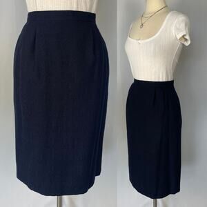 Vintage Midi Skirt Size 10 Navy Blue Minimal Secretary Retro High Rise 80s 90s